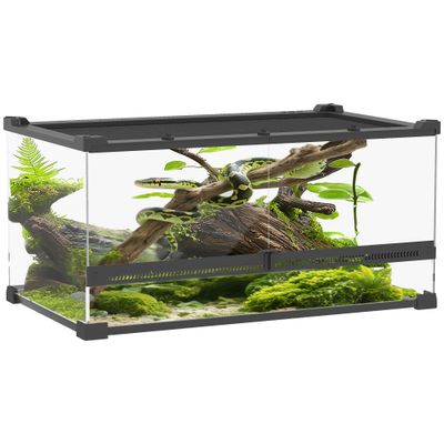 Glas-Terrarium 50x30x25 cm mit wasserdichtem Boden, Knopfschloss &amp; 360° Rundumsicht