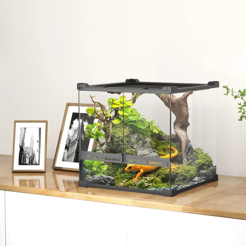 Glas-Terrarium 30x30x30 cm mit wasserdichtem Boden, Knopfschloss & 360° Rundumsicht