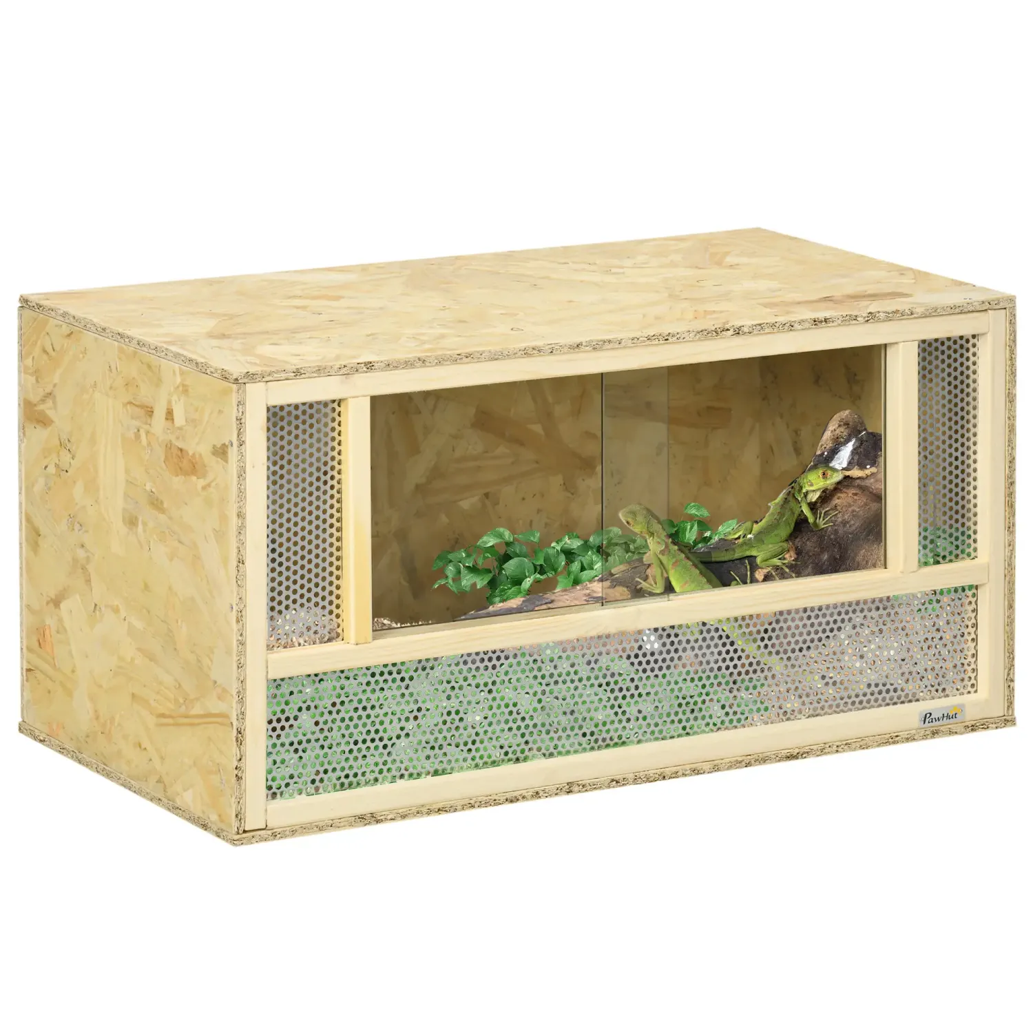 OSB-Holz Terrarium 80x40x40 cm mit Glas-Schiebetür &amp; Gitterbelüftung, Naturholz