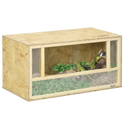 OSB-Holz Terrarium 80x40x40 cm mit Glas-Schiebetür &amp; Gitterbelüftung, Naturholz