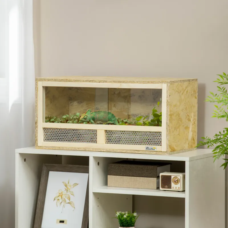 Holz Terrarium 60x29,5x29,5 cm mit Glas-Schiebetüren & Netzpaneel, OSB