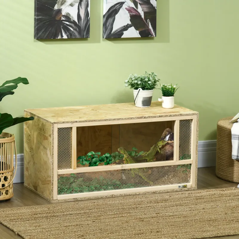 OSB-Holz Terrarium 80x40x40 cm mit Glas-Schiebetür & Gitterbelüftung, Naturholz