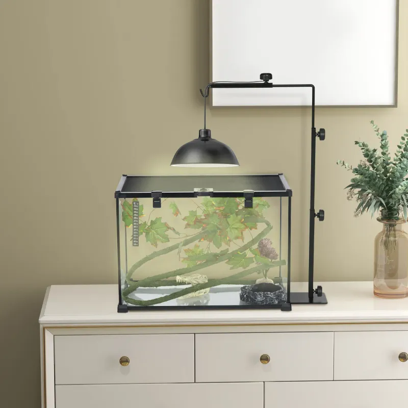 Höhenverstellbarer Wärmelampenständer für Terrrarien 40x15x95 cm aus Stahl, Schwarz