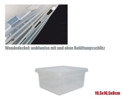 Aufzuchtbox 19,5x16,5x8 cm extra klar mit Belüftung – stapelbare Klarsichtbox