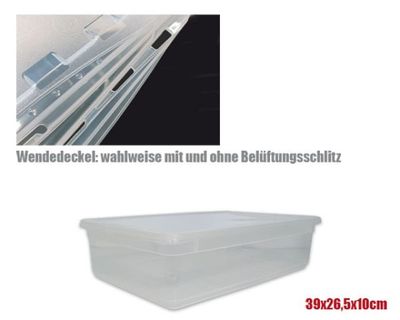 Aufzuchtbox 39x26,5x10 cm, 8 L, extra klar mit Belüftung – stapelbare Aufbewahrungsbox