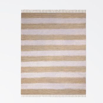 Teppich &quot;Ashram&quot; rechteckig beige, 110x60 cm, handgewebt und nachhaltig