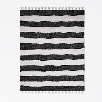 Teppich &quot;Ashram&quot; Schwarz – 150x80 cm, Handgewebt, Upcycled Cotton, Chindi