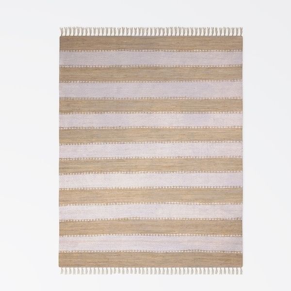 Teppich &quot;Ashram&quot; Beige – 150x80 cm, Handgewebt, Upcycled Cotton, Chindi