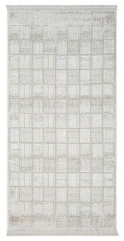 Teppich "My House" Creme – 150x80 cm, Retro Felderdesign, Robust, Pflegeleicht