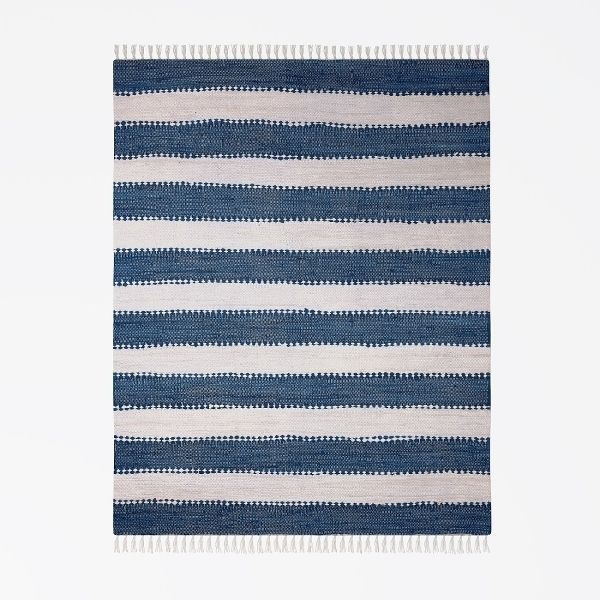 Teppich &quot;Ashram&quot; Blau – 170x120 cm, Upcycled Cotton, Wendbar, Pflegeleicht