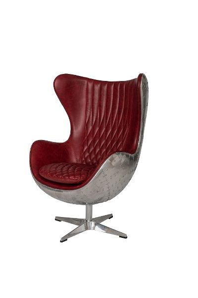 Ledersessel "Danish Egg" – Galata Red, Rindsleder, Drehfunktion, Handgenäht