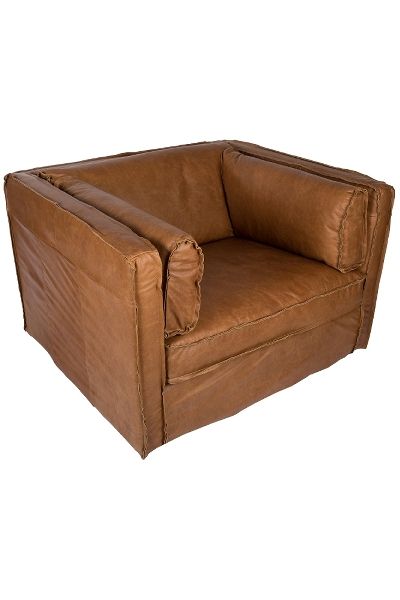 Ledersessel &quot;San Diego&quot; – Columbia Brown, Rindsleder, Seitenkissen, Handgenäht