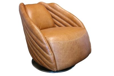 Ledersessel &quot;Detroit&quot; – Columbia Brown, Rindsleder, Baseballhandschuh Design, Drehfunktion