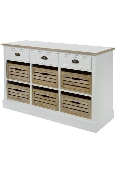 Sideboard &quot;Provence&quot; – Landhausstil, Holz/Weiss Antik, 3 Schubladen, 6 Körbe