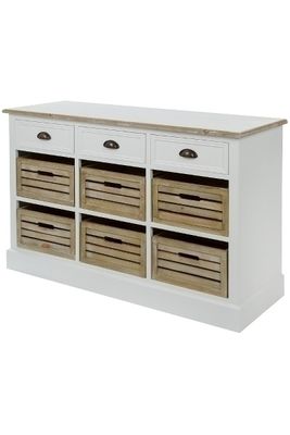 Sideboard &quot;Provence&quot; – Landhausstil, Holz/Weiss Antik, 3 Schubladen, 6 Körbe