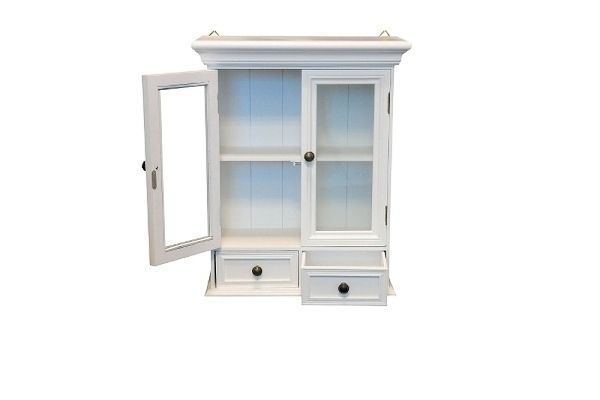 Vitrine Wandregal &quot;Maritim&quot; – Landhausstil, Weiss, Glastüren, Schubladen
