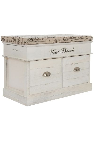 Sitzbank &quot;Arne&quot; – Shabby Chic, Antik Grau, 2 Schubladen, Holz, Gepolstert
