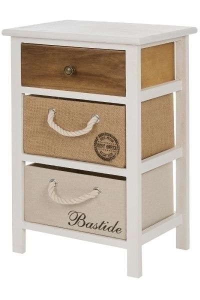 Nachttisch Kommode &quot;Eliza&quot; – Landhausstil, Multicolor, 3 Schubladen, Materialmix
