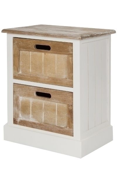 Nachttisch KommodeBeatrice&quot; – Landhausstil, Weiss/Holz Gewischt, 2 Schubladen, Shabby Chic
