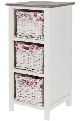 Nachttisch Kommode &quot;Toujours&quot; – Weiss Rosé, 3 Schubkörbe, Pinus Massoniana