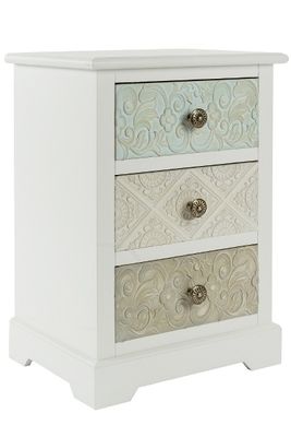 Nachttisch Kommode Inez – 3 Schubladen, FSC®, Shabby Chic, Pinus Massoniana