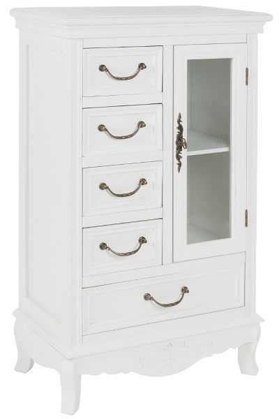 Schrank Elegance – 5 Schubladen, 1 Tür, Rosenmotiv, Shabby Chic, MDF