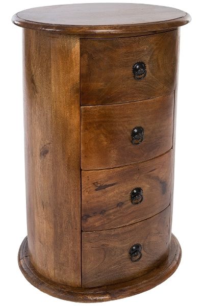Runde Kommode Trojka – 4 Schubladen, Mangoholz, Modern, Braun