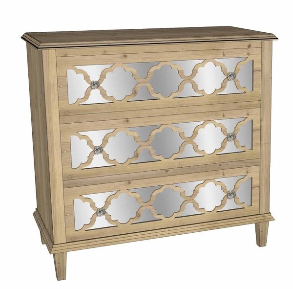 Kommode mit 3 Schubladen – Natural Holz &amp; Glasverkleidung, Musterdesign