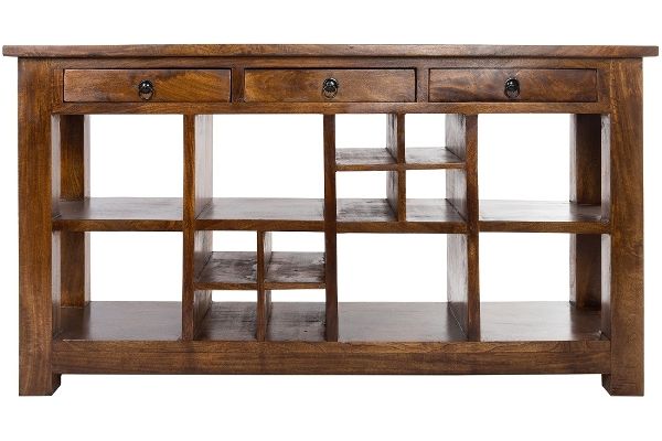 Sideboard mit Weinregal – 6 Ablagefächer, 3 Schubladen, Mangoholz, Antik