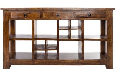 Sideboard mit Weinregal – 6 Ablagefächer, 3 Schubladen, Mangoholz, Antik