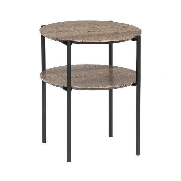Beistelltisch Wien – Rund, Taupenbraun, Pinienfurnier, Metallbeine Schwarz