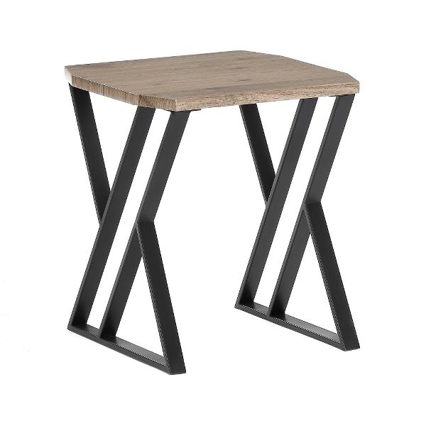 Beistelltisch Xiamen – Pinienfurnier-Optik, schwarze Metallbeine, taupe brown