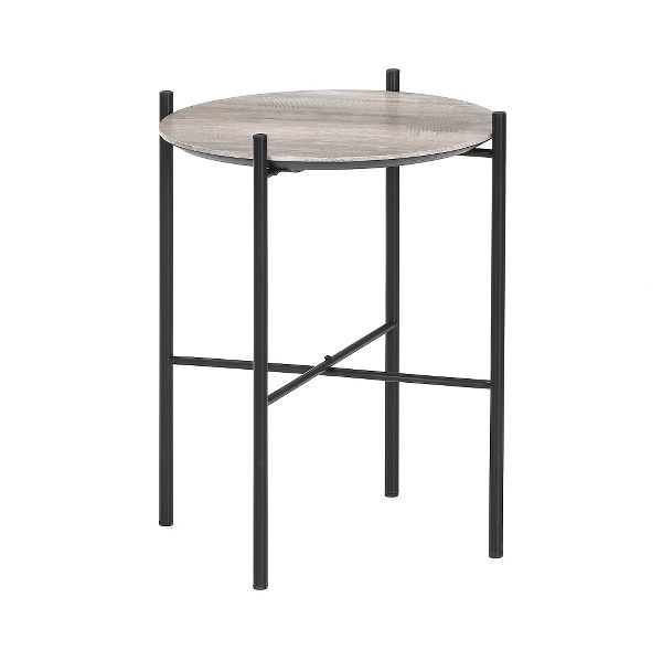 Beistelltisch Porto – Weisse Eichenfurnierplatte, schwarze Metallbeine