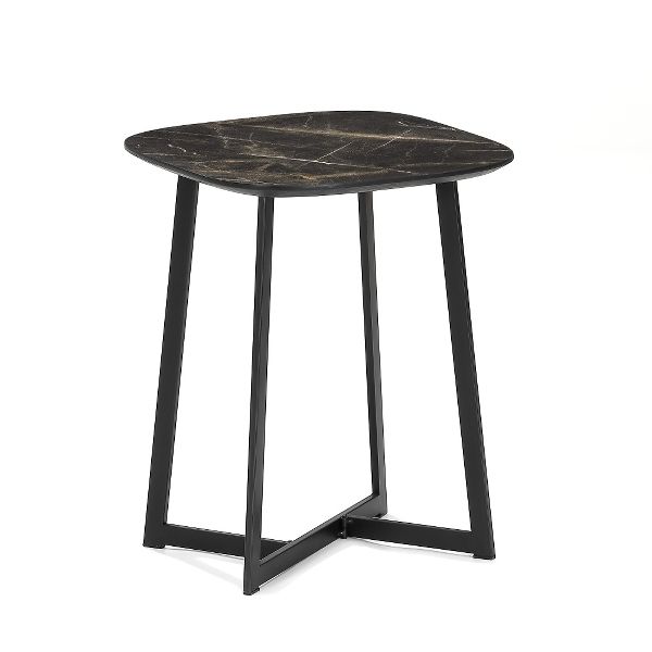 Beistelltisch Venedig – Dunkles Marmorfurnier, Schwarze Metallbeine, Modernes Design