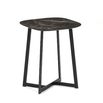 Beistelltisch Venedig – Dunkles Marmorfurnier, Schwarze Metallbeine, Modernes Design
