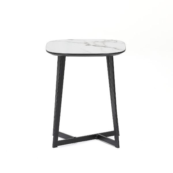 Beistelltisch Venedig – Weisses Marmorfurnier, Metallbeine, Modern