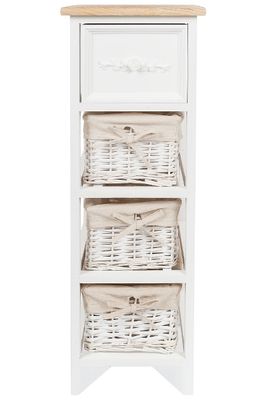 Kommode mit 1 Schublade & 3 Rattan Körben – Landhausstyle, Weiss