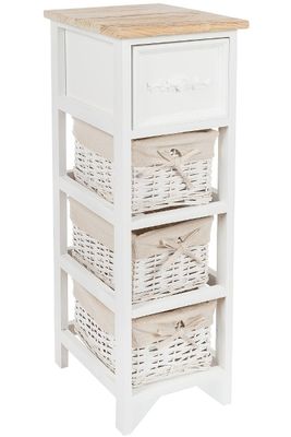 Kommode mit 1 Schublade &amp; 3 Rattan Körben – Landhausstyle, Weiss