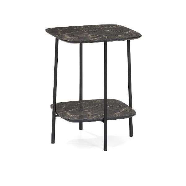 Beistelltisch Tessin – Dunkles Marmorfurnier, schwarze Metallbeine, modern