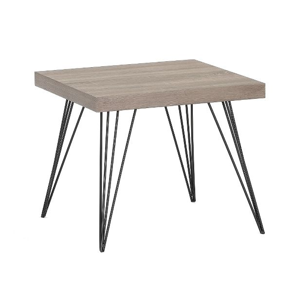 Beistelltisch Zürich – Hellgraues Eichenfurnier, Metallbeine, Modern