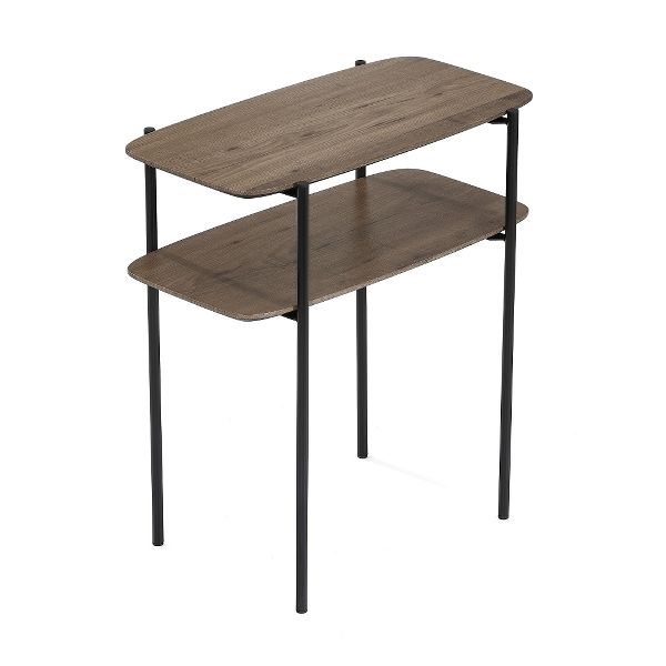 Beistelltisch Wien – Taupenbraun, Pinienfurnier, Schwarze Metallbeine