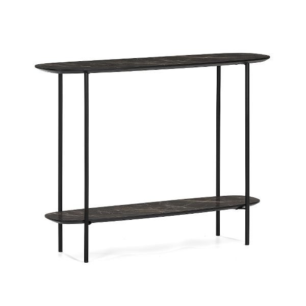Konsolentisch Ascona – Dunkles Marmorfurnier, schwarze Metallbeine, modern