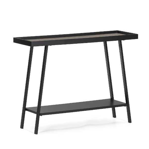 Konsolentisch Bienne – Altholz-Papierfurnier, schwarze Metallbeine, modernes Design