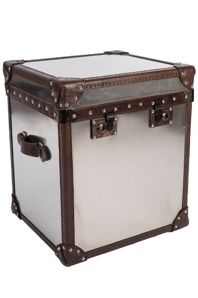 London Truhe BRUSHED-STEEL – Gebürstetes Metall, Rindsleder, englischer Stil