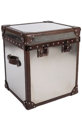 London Truhe BRUSHED-STEEL – Gebürstetes Metall, Rindsleder, englischer Stil