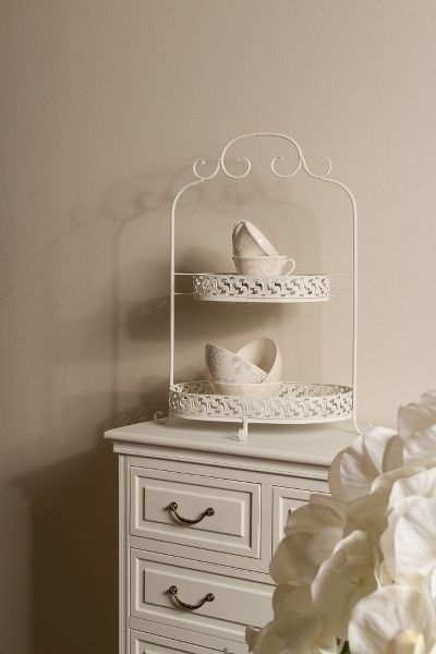 Etagere Elynia – Shabby Chic, Metall &amp; Holz, 2 Etagen, weiss