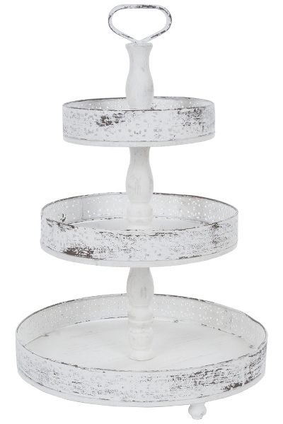 Etagere Eloni – Landhausstil, 3 Etagen, weiss antik, Metallgriff