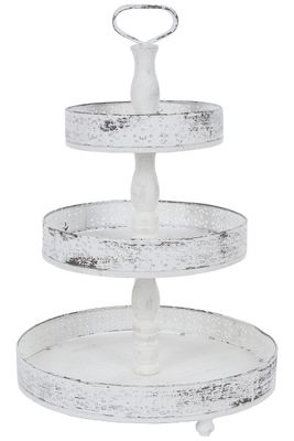 Etagere Eloni – Landhausstil, 3 Etagen, weiss antik, Metallgriff