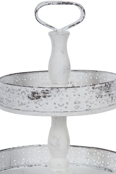 Etagere Eloni – Landhausstil, 3 Etagen, weiss antik, Metallgriff
