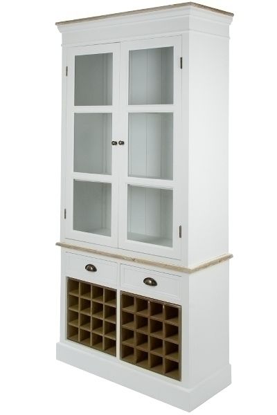 Vitrine Provence – 2-teilig, Flascheneinsätze, mediterraner Landhausstil, weiss antik